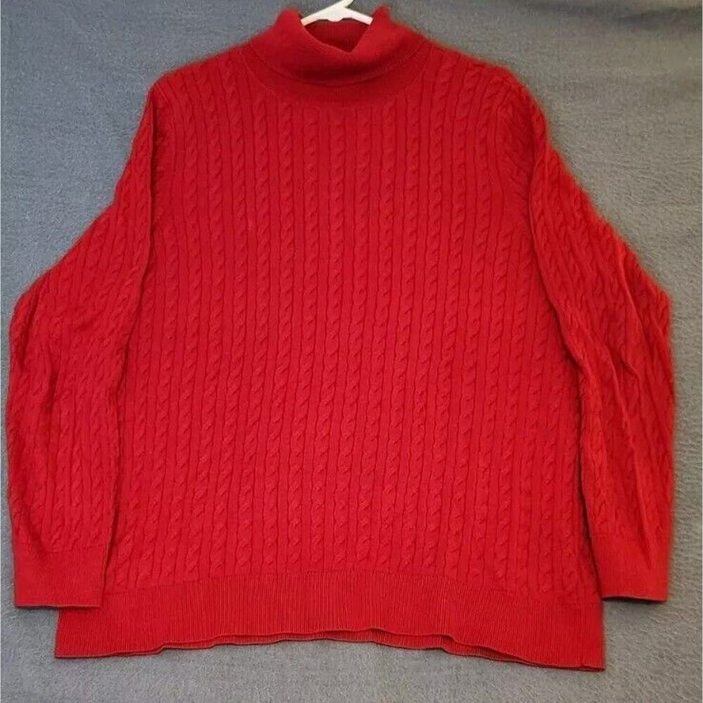 Talbots Women Sweater Sz 2X Red Cable‎ Knit Pullover Knit Classic Turtleneck